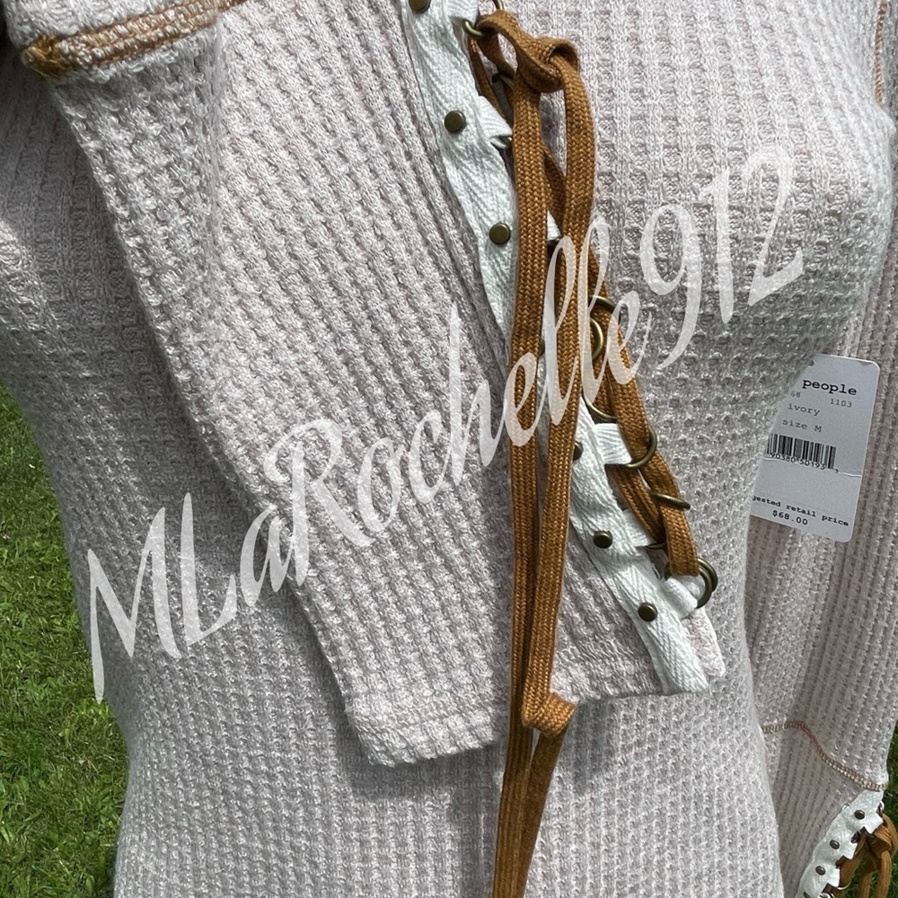 Free People thermal knit top with ties
